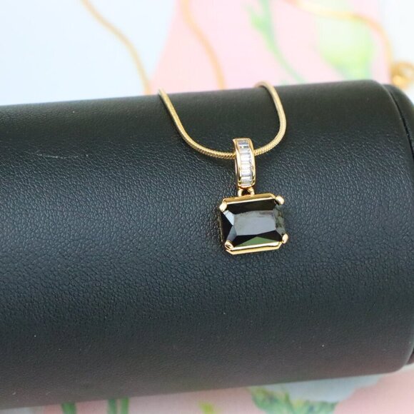 "Chic Black Emerald Cut Pendant with Gold Plated Baguette Bail, XPPT1778 - Picture 3 of 13